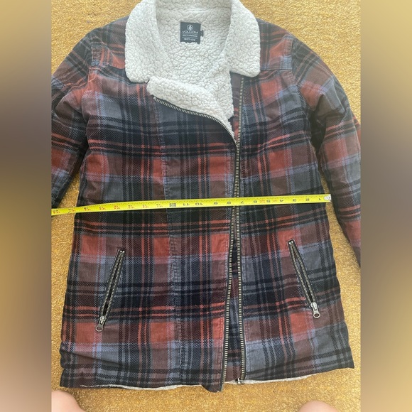 Volcom Plaid Sherpa Coat Women’s Size S - Picture 5 of 7